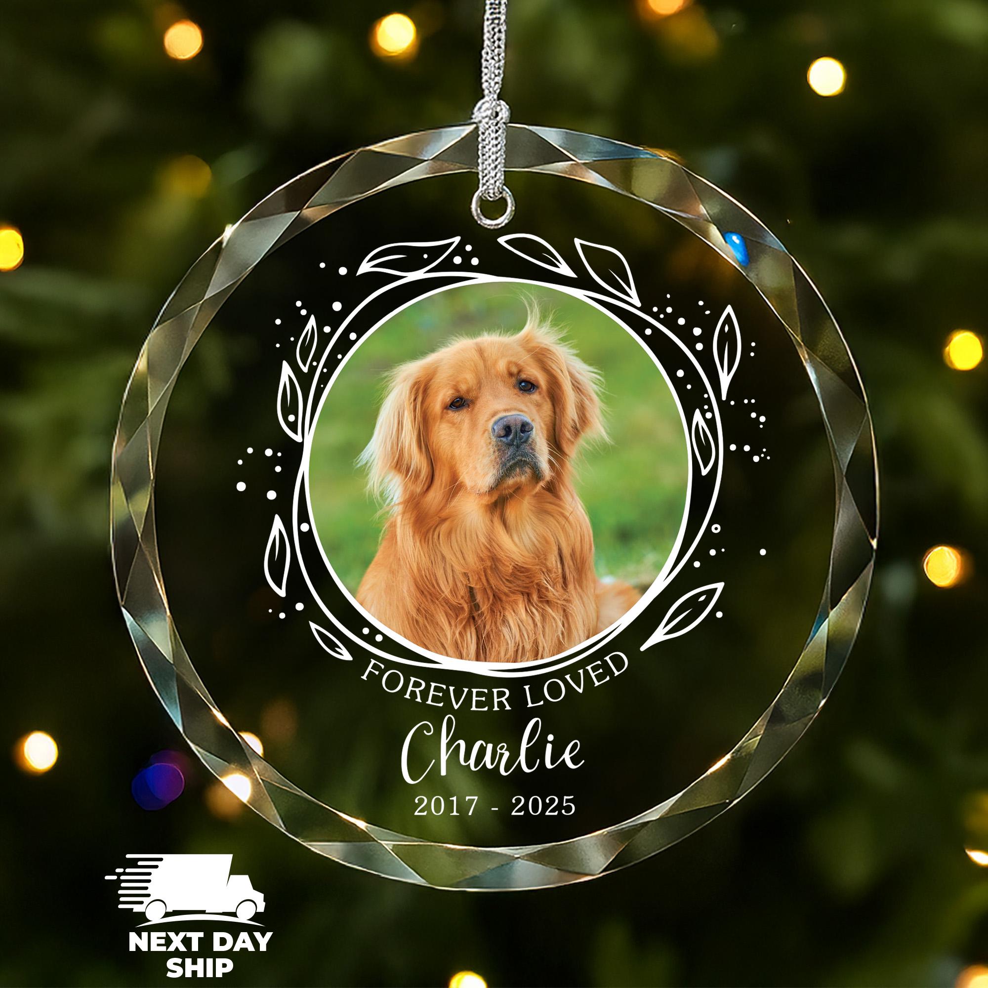 Personalized Pet Memorial Ornament, Custom Photo Pet Loss Gift, Forever Loved Dog or Cat Remembrance, Rainbow Bridge Christmas Keepsake
