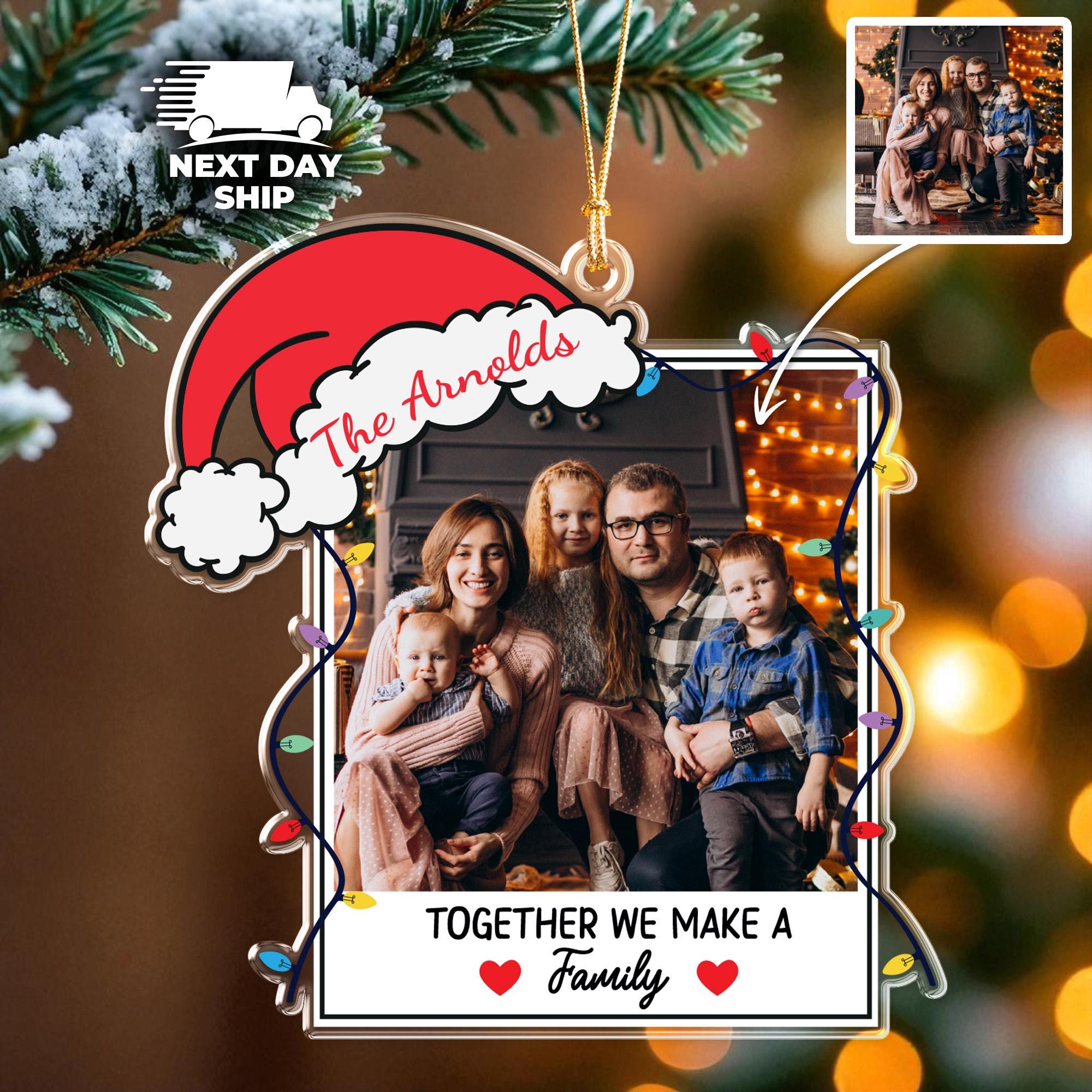 Custom Family Portrait Ornament, Personalized Family Name Ornament, Christmas Ornament, Personalized Photo Acrylic Keepsake, Gift For Family