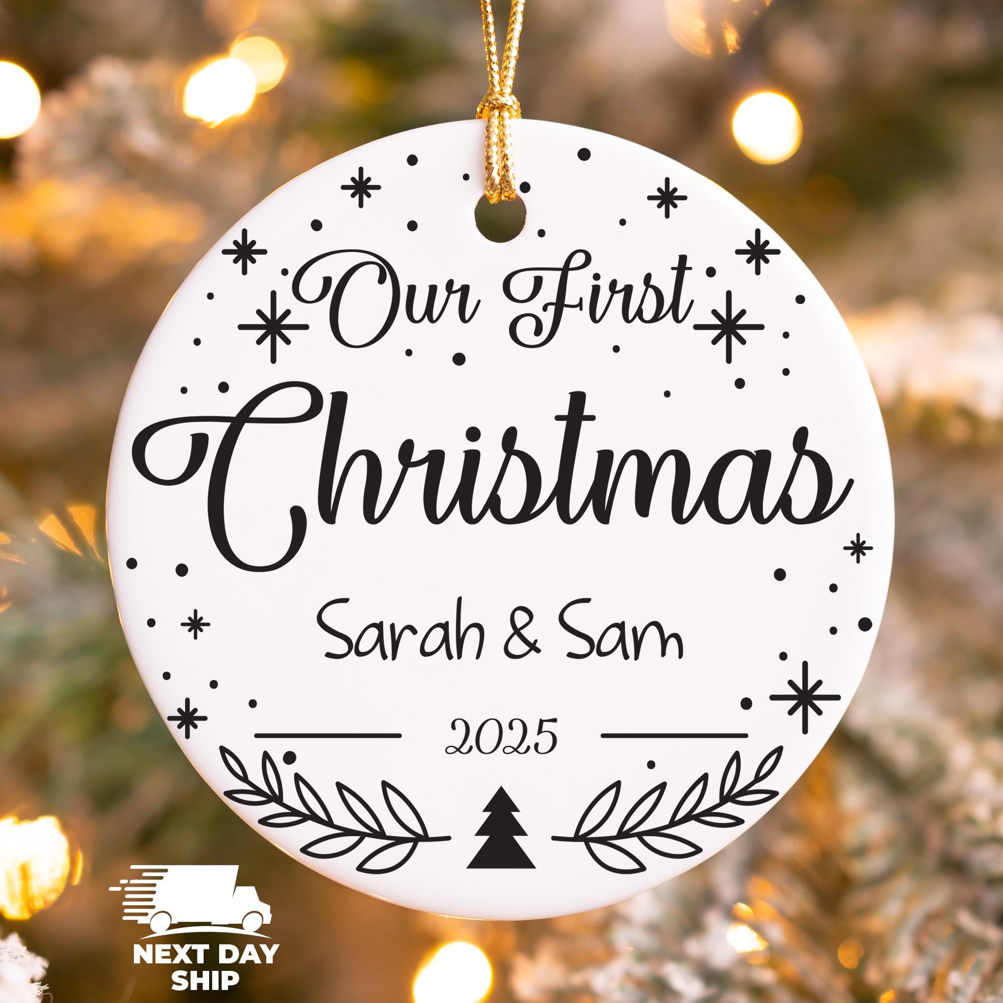 Our First Christmas Ornament, Personalized Name Ornament, 2025 Couple Ornament, Glass Ornament, Ceramic Christmas Decor, Holiday Ornament