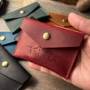 Monedero de cuero personalizado, minibolso plegable para hombre, regalo único para él, billetera con diseño personalizado, bolsito con nombre, regalo para papá, regalo para padrinos de boda