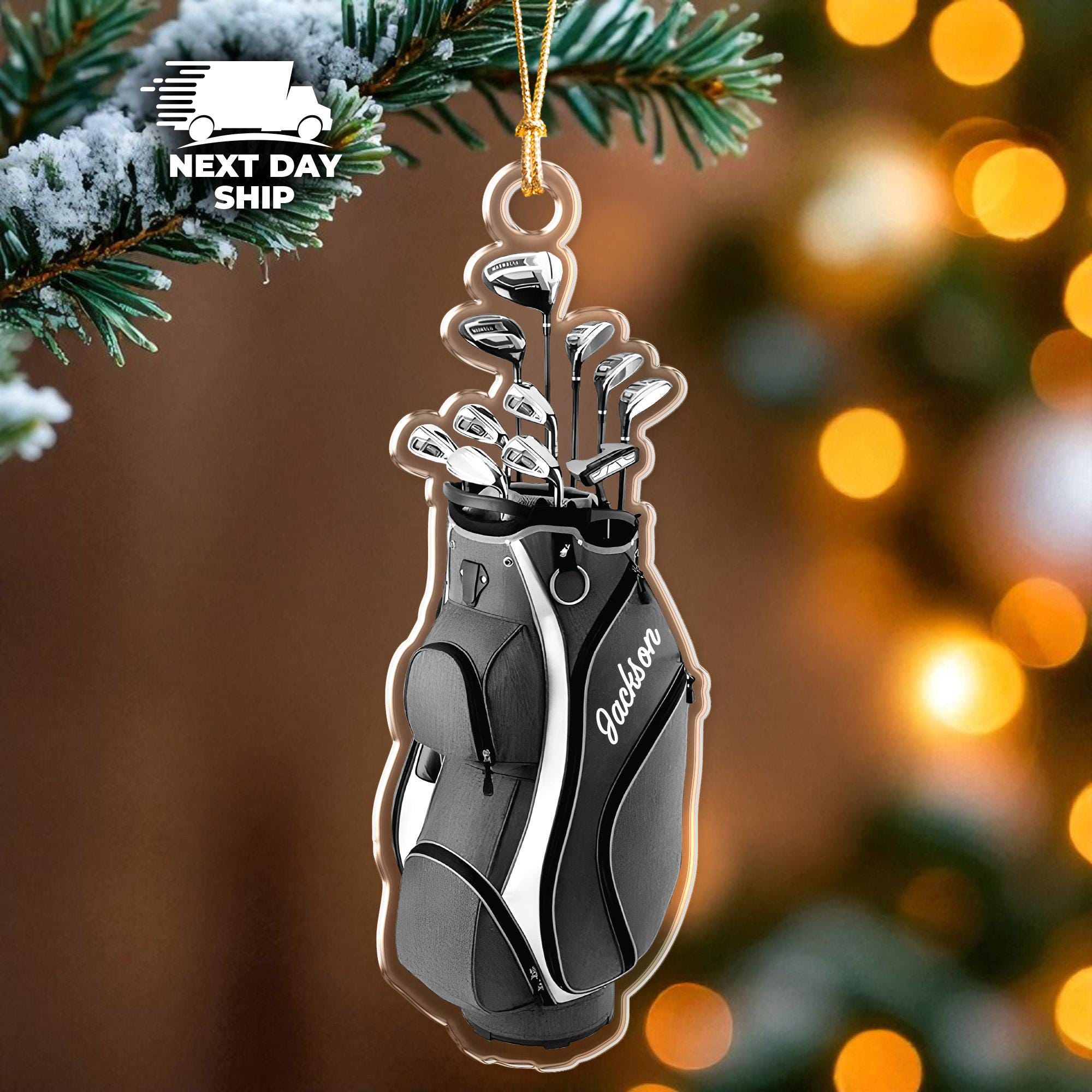 Custom Golf Bag Ornament, Golf Christmas Keepsake, Golf Player Gift, Golf Club Ornament, Gold Dad Gift, Grandpa Ornament, Golfer Ornament