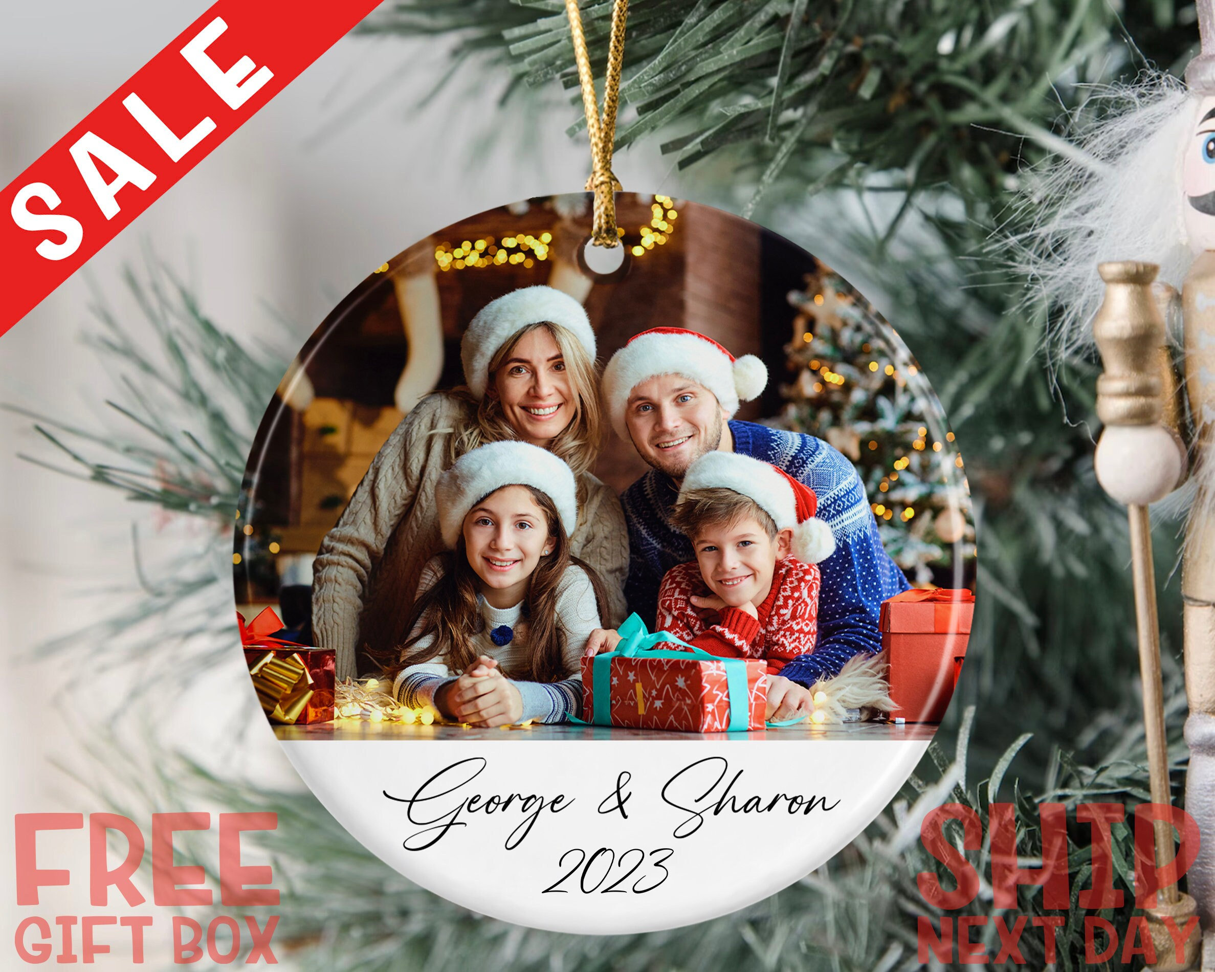 Personalized Photo Ornament, Custom Ceramic Christmas Ornament