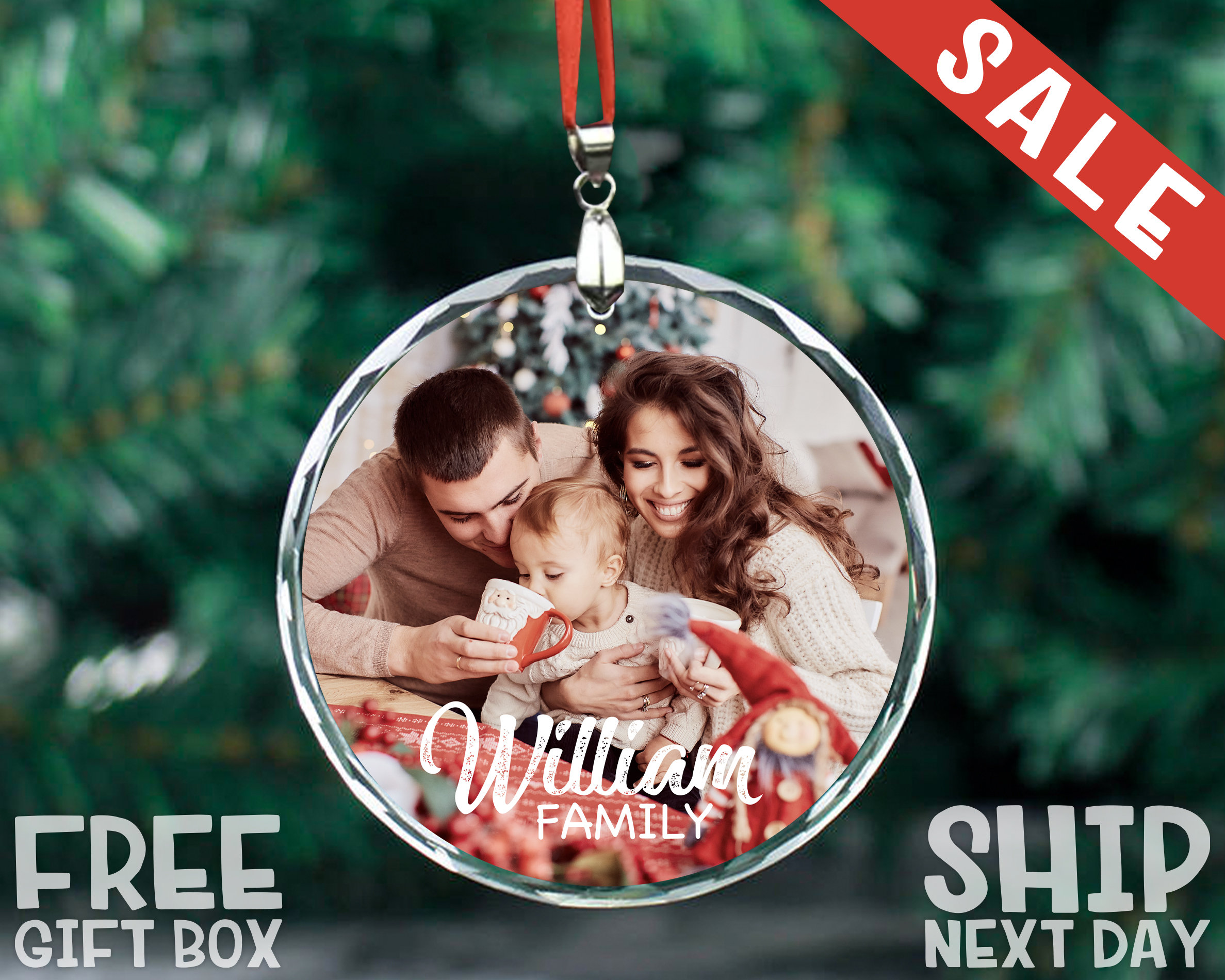 Personalized Photo Ornament, Christmas Decor, Custom Memorial Family Ornament, Christmas Hanging Tree Ornaments, Christmas Married Ornament