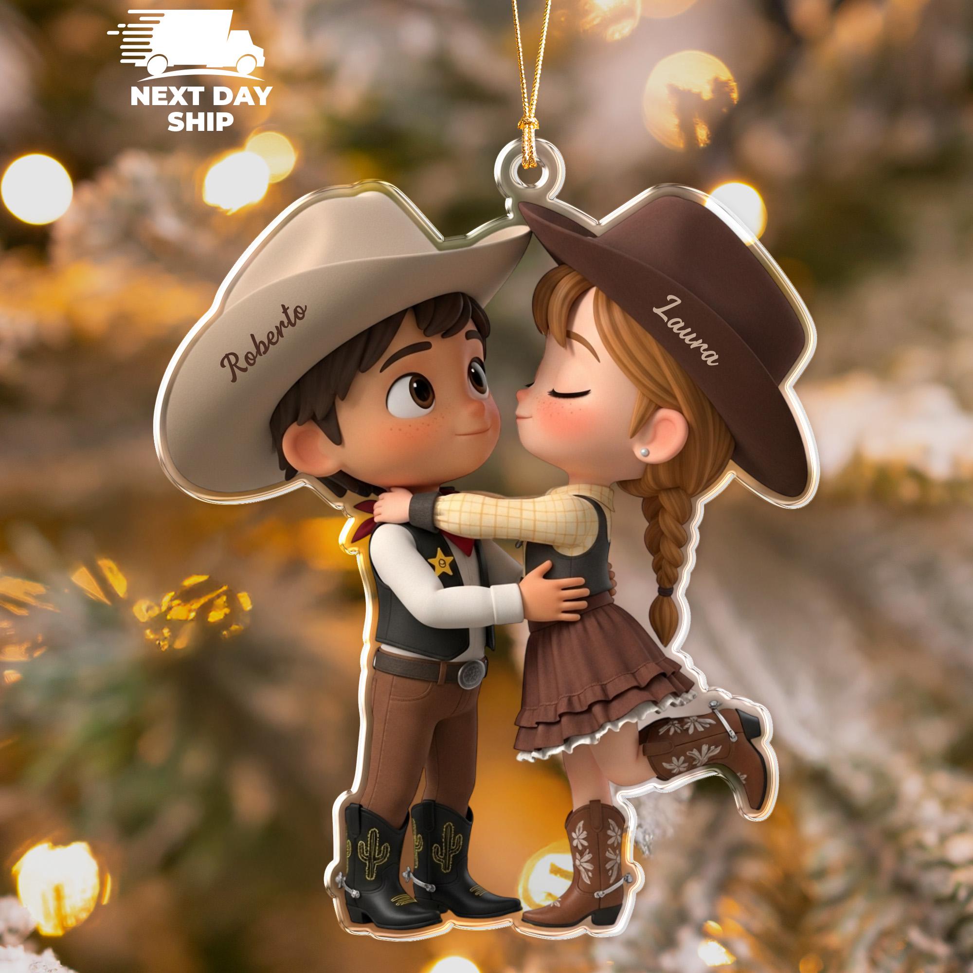 Personalized Cowboy Couple Christmas Ornament, Western Country Lovers Gift, Couple Custom Names Acrylic Keepsake, Rustic Farm Wedding Gift