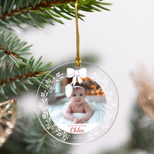 Personalized Baby Photo Ornament for First Christmas, Holiday Gifts, Xmas Gift, New Year Gifts, Custom Baby Name Ornament, Keepsake Ornament image 3