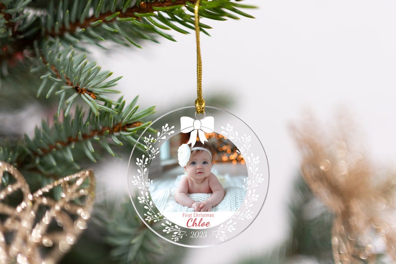 Personalized Baby Photo Ornament for First Christmas, Holiday Gifts, Xmas Gift, New Year Gifts, Custom Baby Name Ornament, Keepsake Ornament image 3