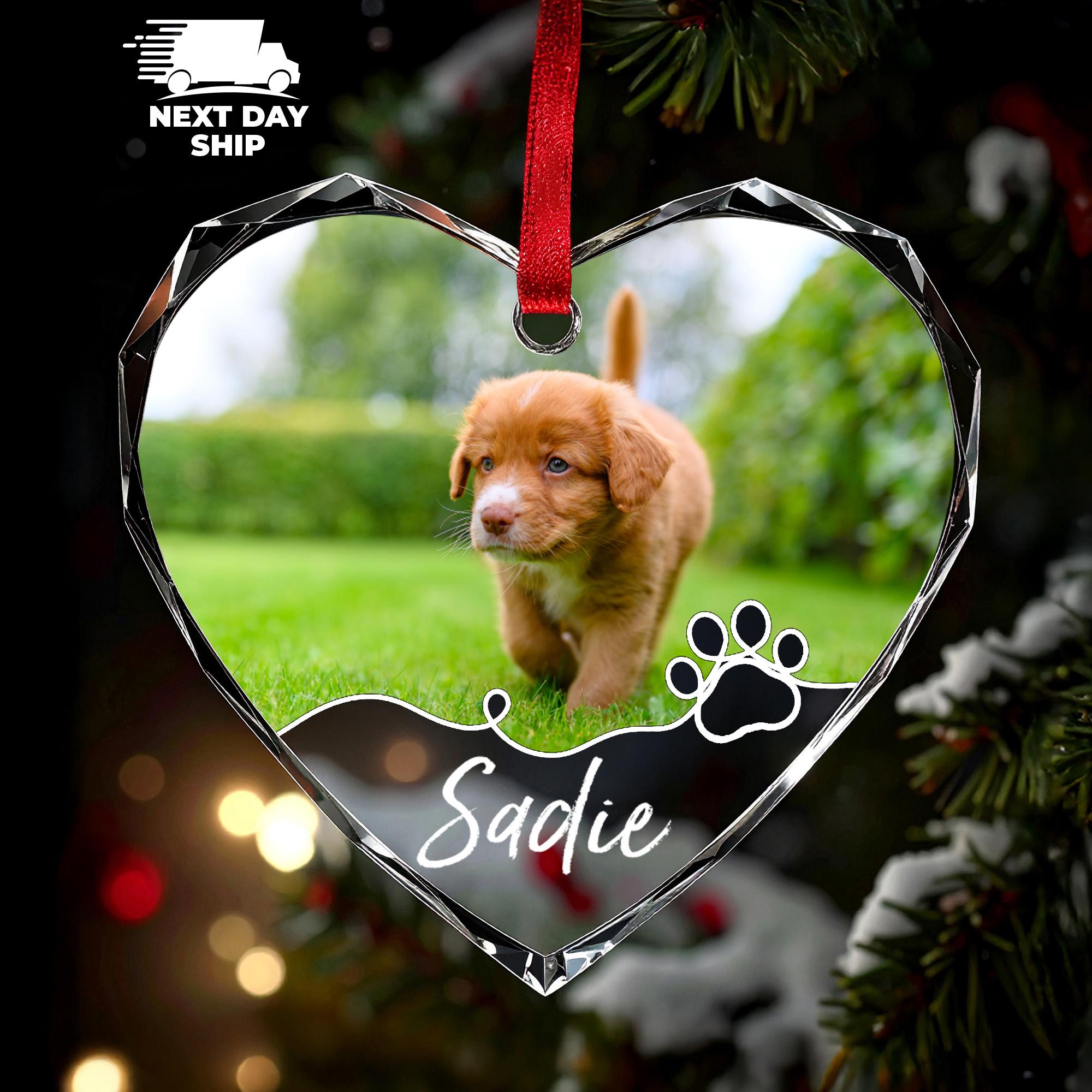 Custom Pet Photo Heart Ornament, Personalized Dog or Cat Name Keepsake, Pet Memorial Christmas Gift, Pet Holiday Decoration, Pet Lover Gift
