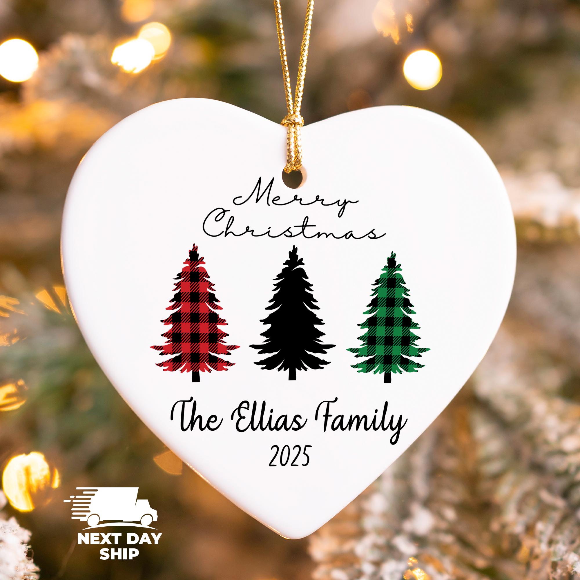 Merry Christmas Ornament, Family Of Three Ornament, Christmas Tree Bauble, Custom Christmas Decoration, Personalized Family Name Ornament