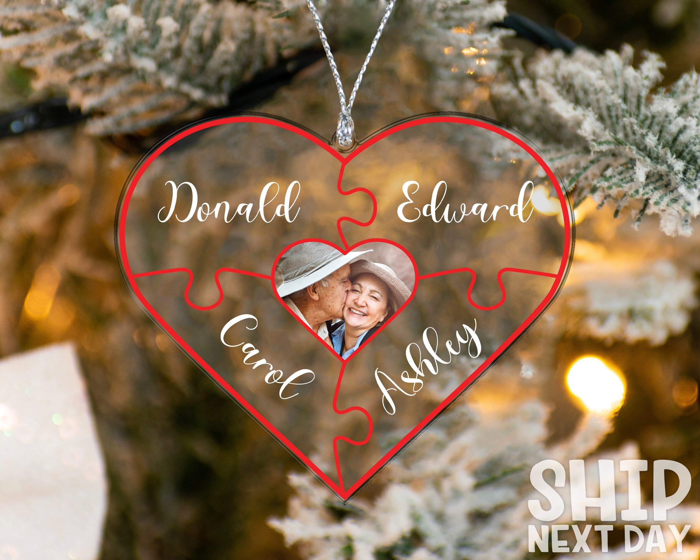 Custom Picture Ornament, Personalized Couple Photo Ornament, Christmas Gifts, Christmas Family Keepsake, Memorial Christmas Ornament