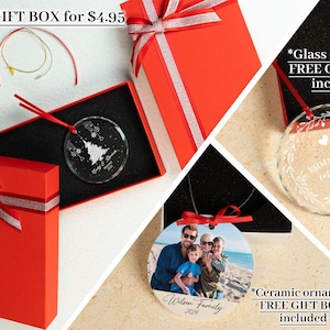 a red gift box with a picture of a man and a woman