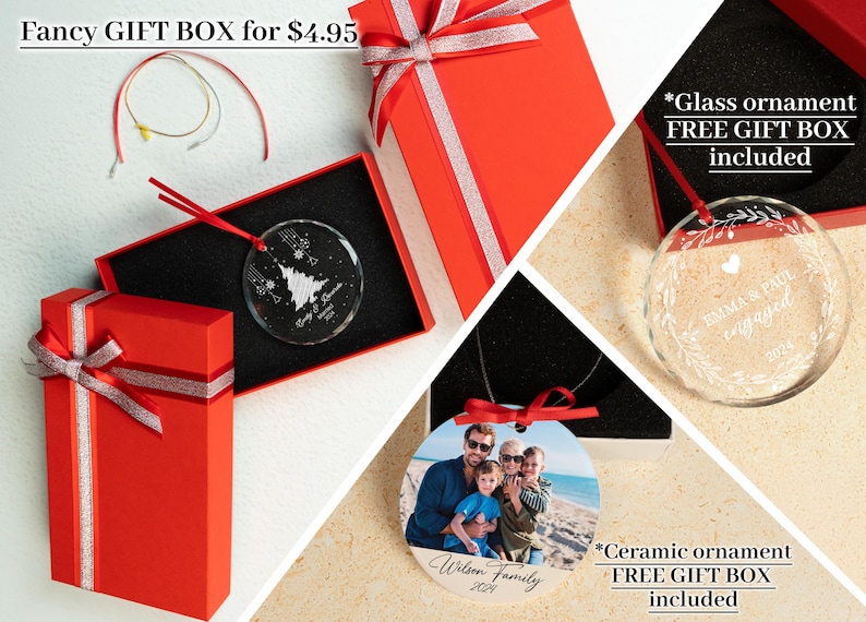 a red gift box with a picture of a man and a woman