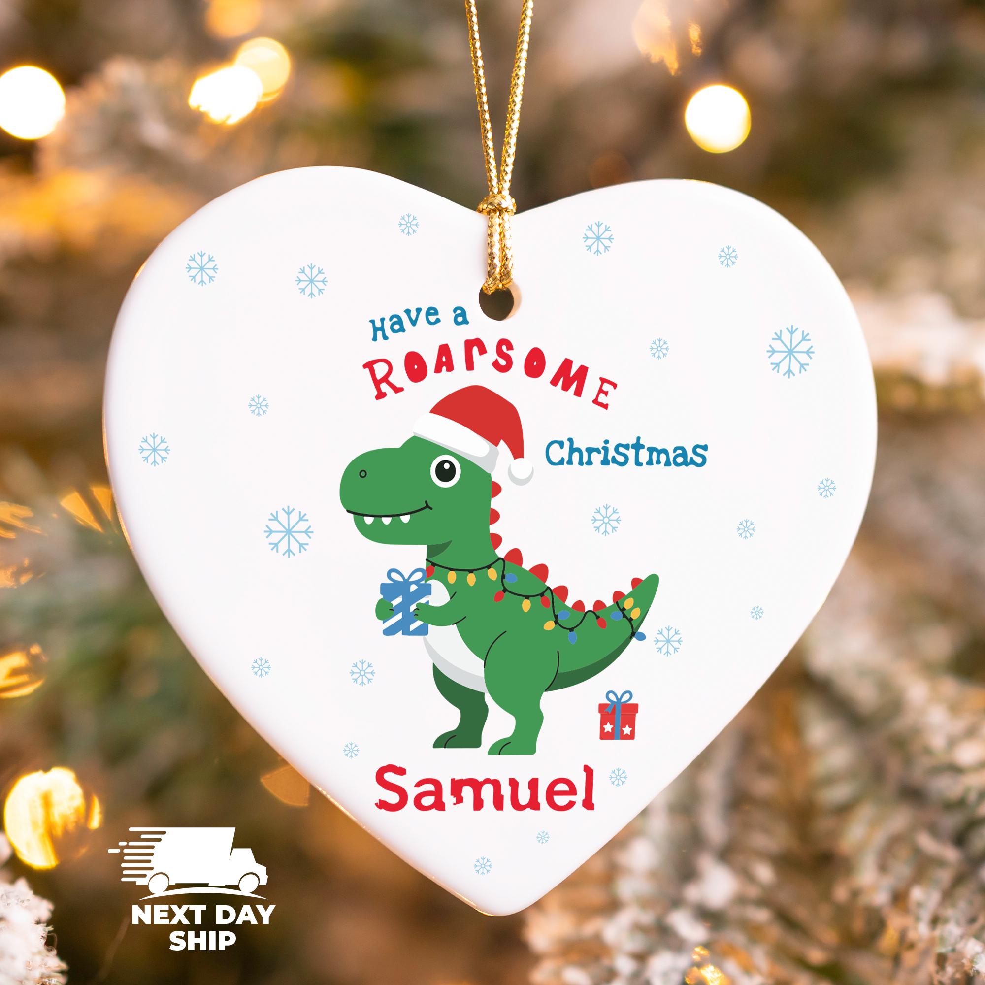 Have A Roarsome Christmas Ornament, T-Rex With Hat Ornament, Dinosaur Lover Christmas Keepsake, Personalized Ornament, Gift For Kids