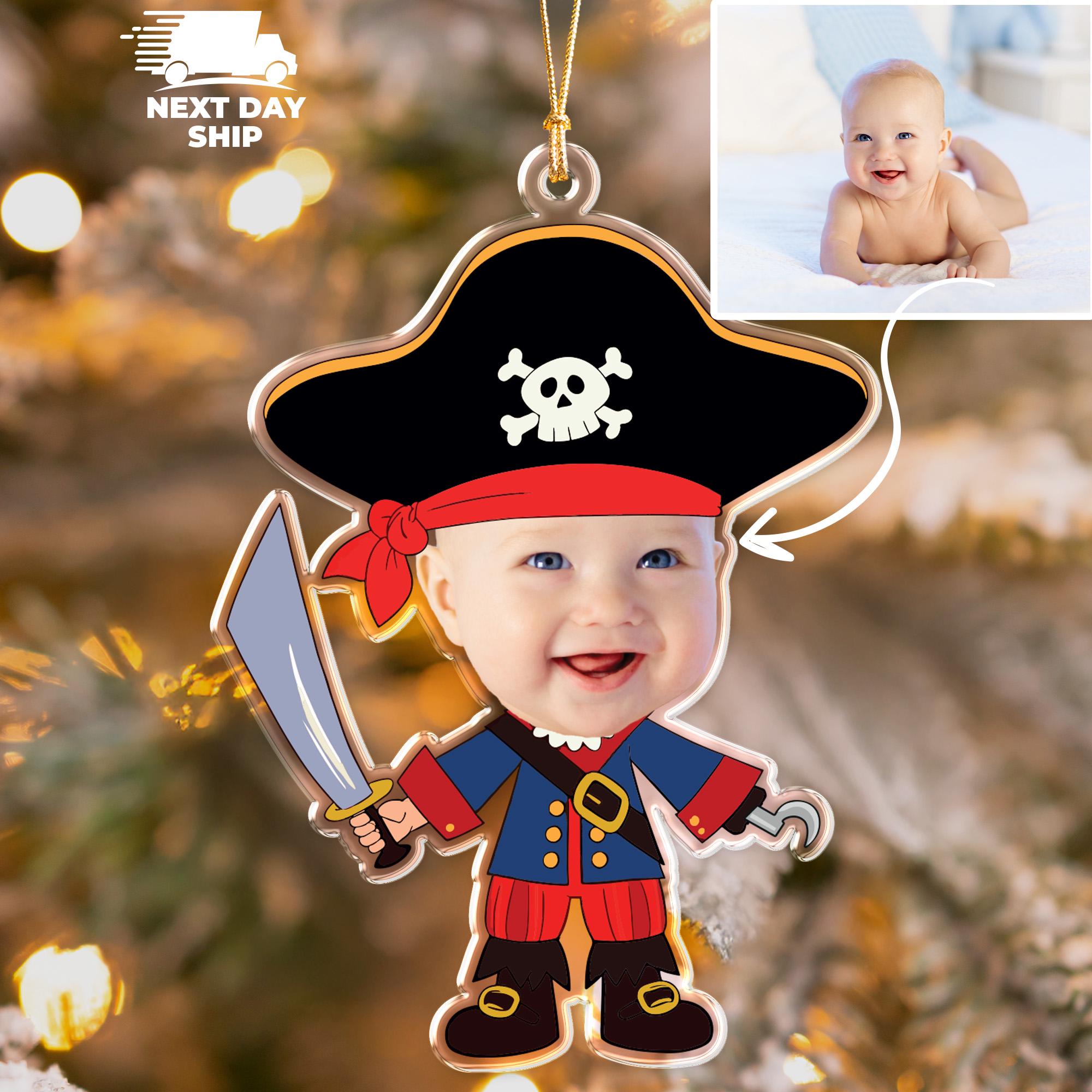 Little Pirate Face Ornament, Baby Face Christmas Ornament, Adorable Photo Ornament Christmas, Picture Acrylic Ornament, Christmas Gift