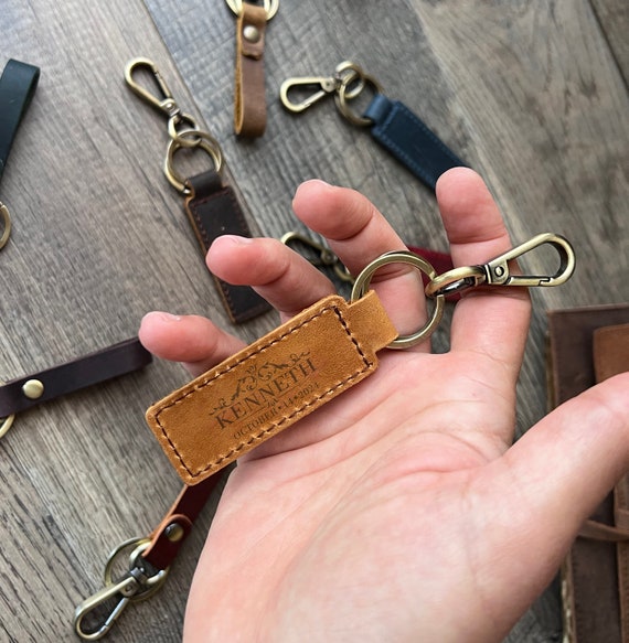 Personalized Leather Keychain, Laser Engraved Gift - Etsy