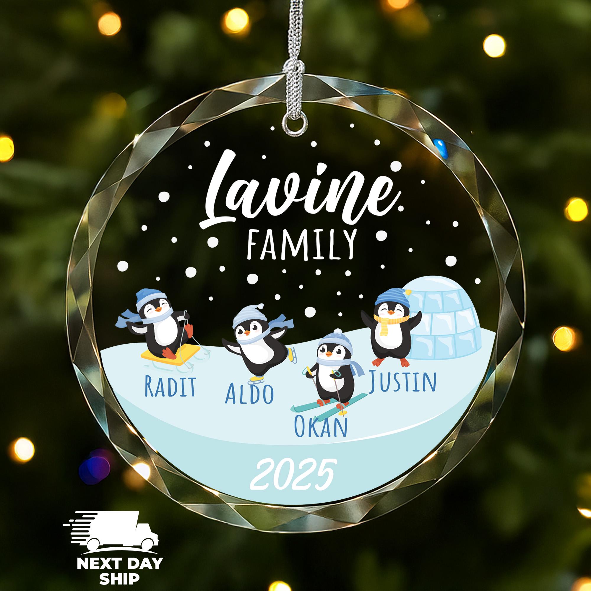 Cute Penguin Family Ornament, Family Members Name Ornament, Family Name Keepsake, Personalized Christmas Ornament, Christmas 2025 Decoration