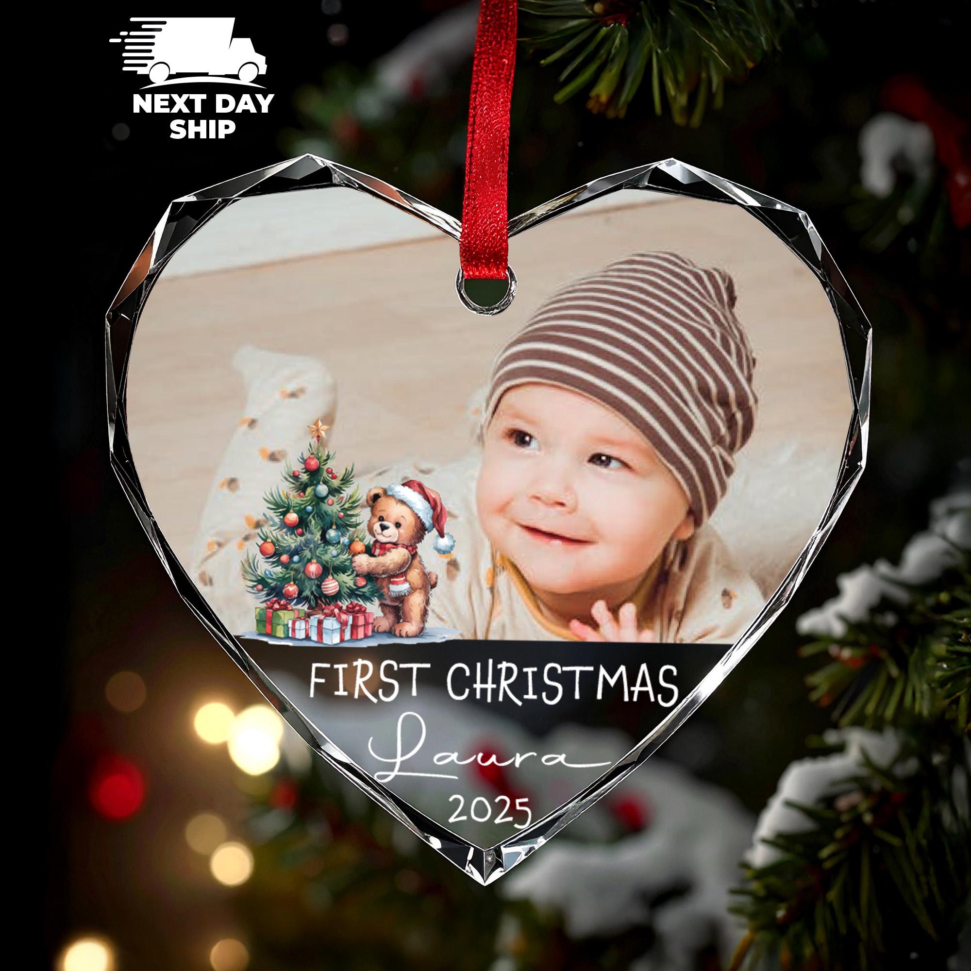 Cute First Christmas Baby Ornament, 2025 Baby  Photo Ornament, Newborn Name and Picture Keepsake, New Parents First Xmas Gift, Grandkid Gift