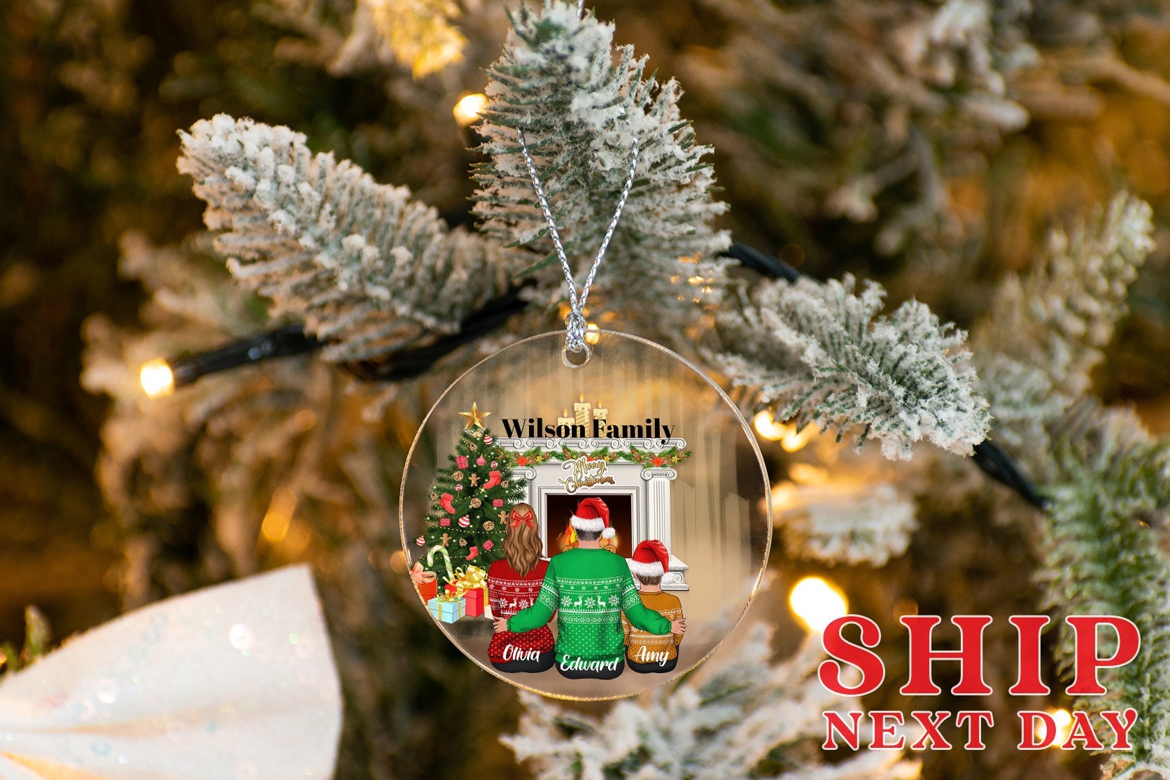 Personalized Family Ornament, Custom Christmas Gifts, Family Memorial Gift, Christmas Decoration, Glass Ornament, Ceramic Christmas Ornament