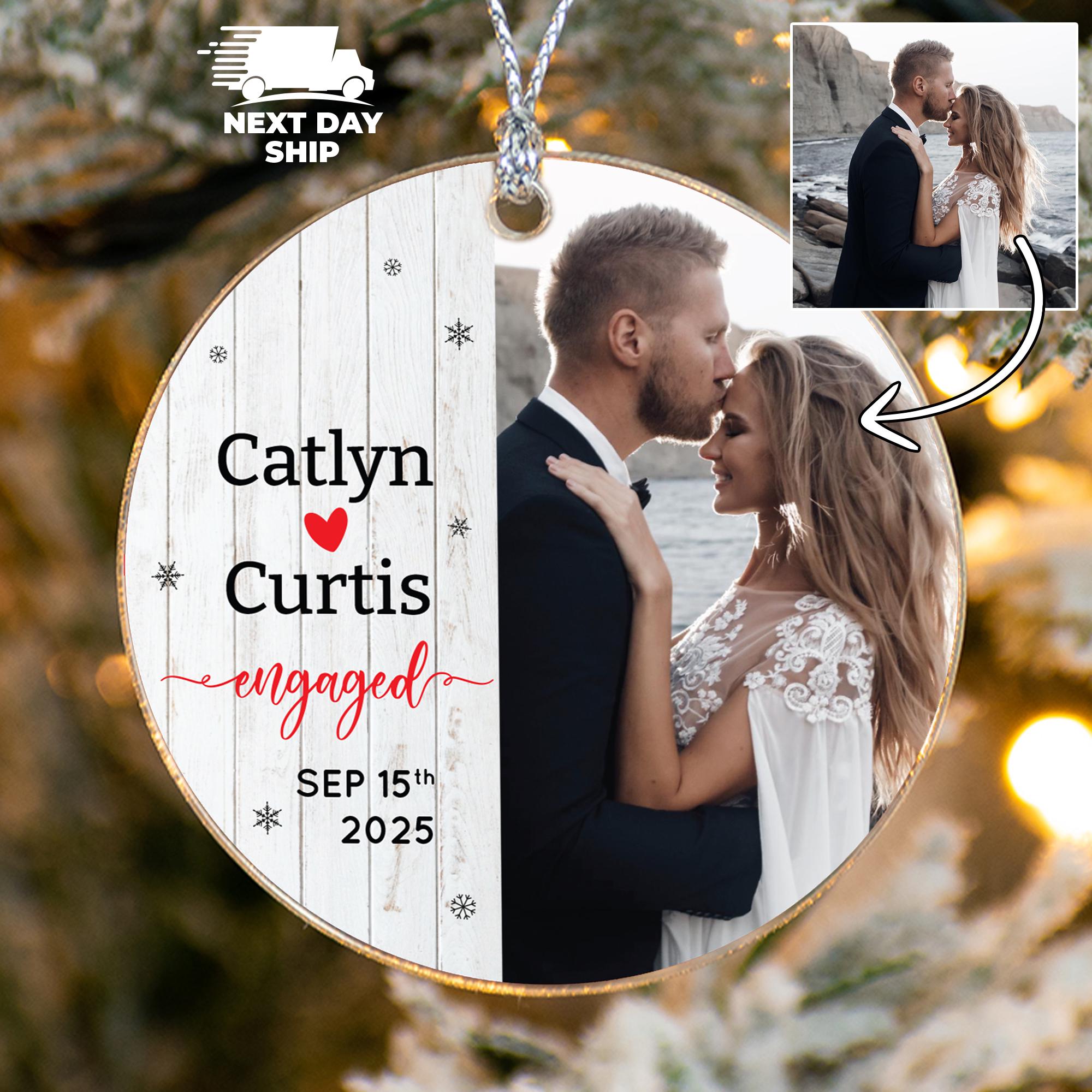 Couple Engaged Photo Ornament, Personalized Engagement Picture and Date Ornament, Couple Christmas Keepsake, Future Wife and Husband Gift