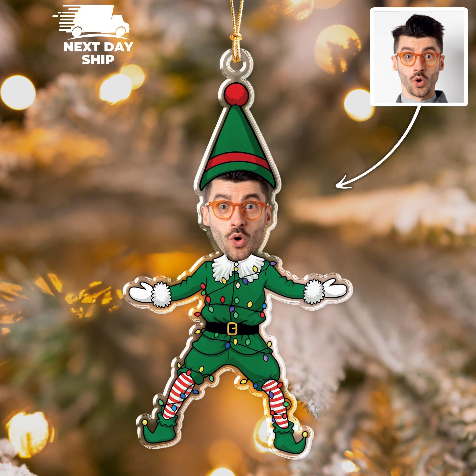Custom Elf Face Ornament, Funny Christmas Ornament, Photo Ornament Christmas, Picture Acrylic Ornament, Christmas Gift, Gift For Girlfriend