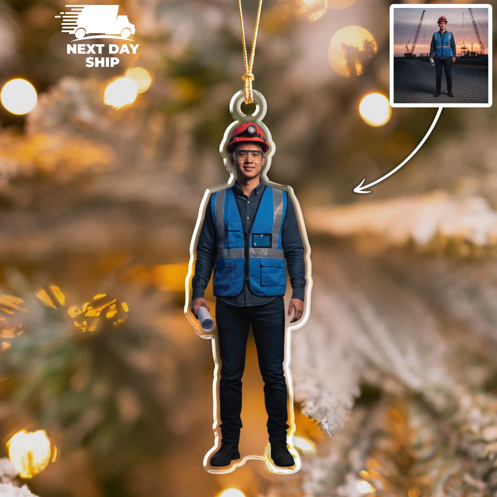 Custom Construction Worker Photo Ornament, Personalized Architect Picture Keepsake, Site Worker Ornament, Project Manager Christmas Gift