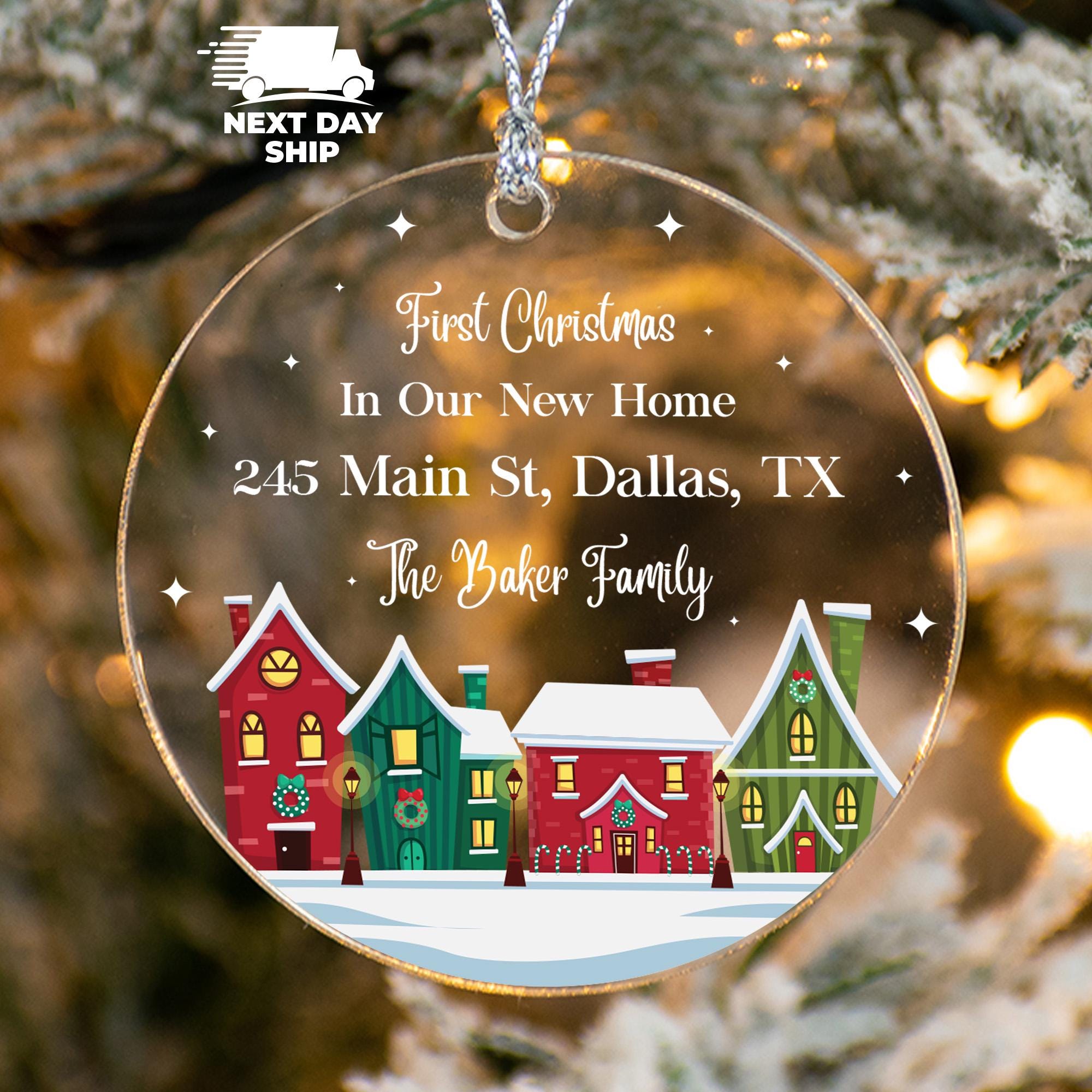 Vintage Christmas Home Ornament, New Home Address Ornament, Personalized Christmas Decor, Family Name Ornament, Custom Glass Heart Ornament