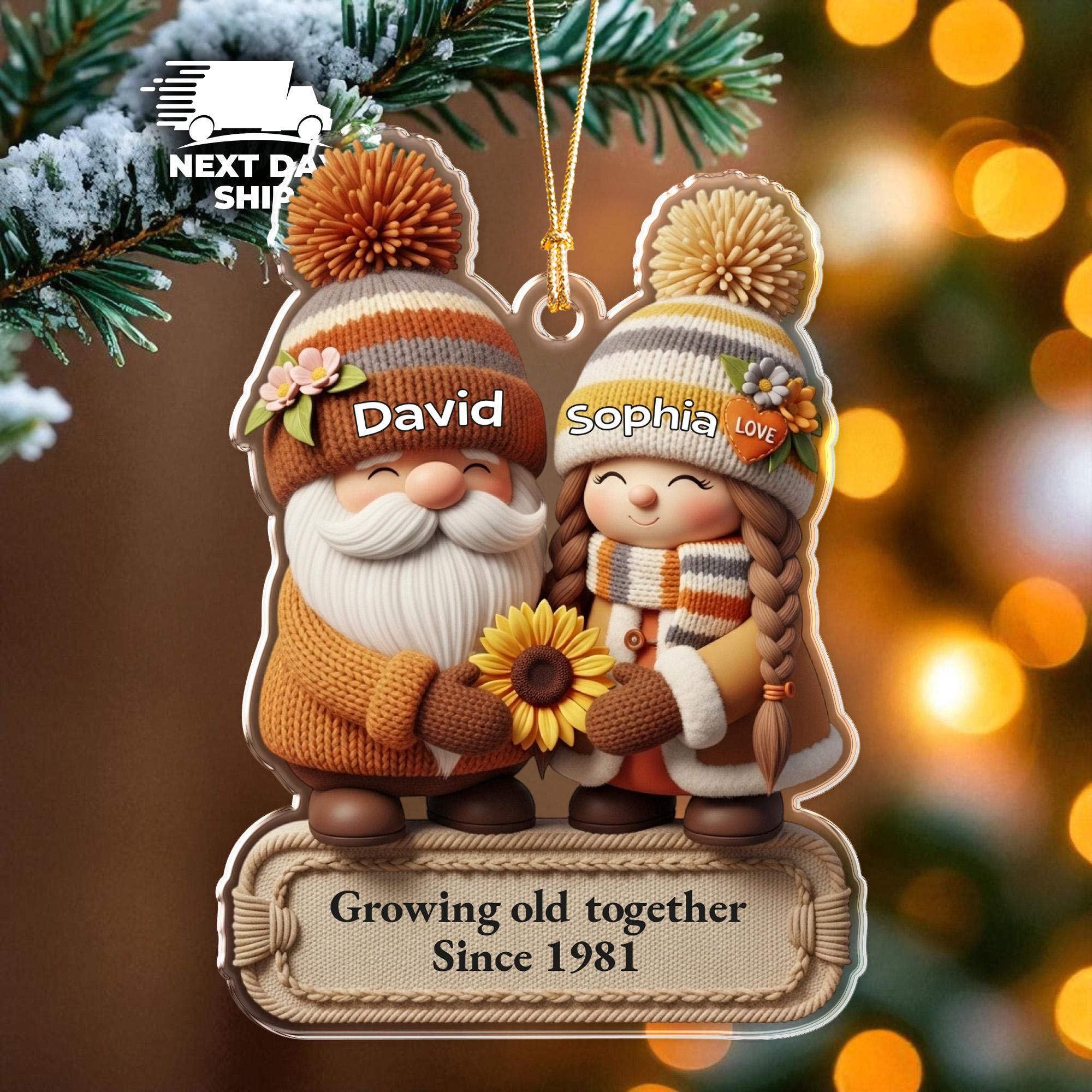 Personalized Couple Christmas Ornament, Growing Old Together Gift, Custom Names Year Acrylic Keepsake, Anniversary Gift for Husband & Wife