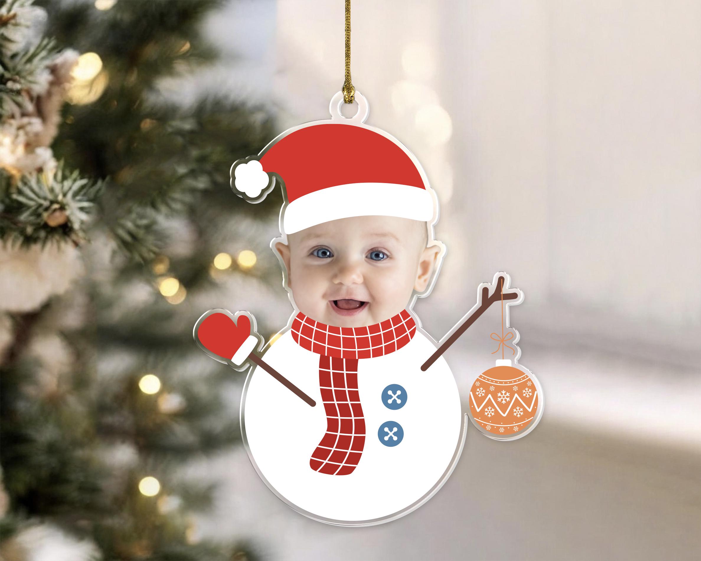 Custom Photo Snowman Ornament For Kids, Personalized Baby Photo Ornament, Christmas Gift, Custom Funny Baby Face, Snowman Baby Face Ornament