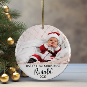 Adorno navideño personalizado para la primera Navidad del bebé, regalos de recuerdo para bebés, adorno navideño familiar, regalos para la primera Navidad, adorno con foto personalizada imagen 8
