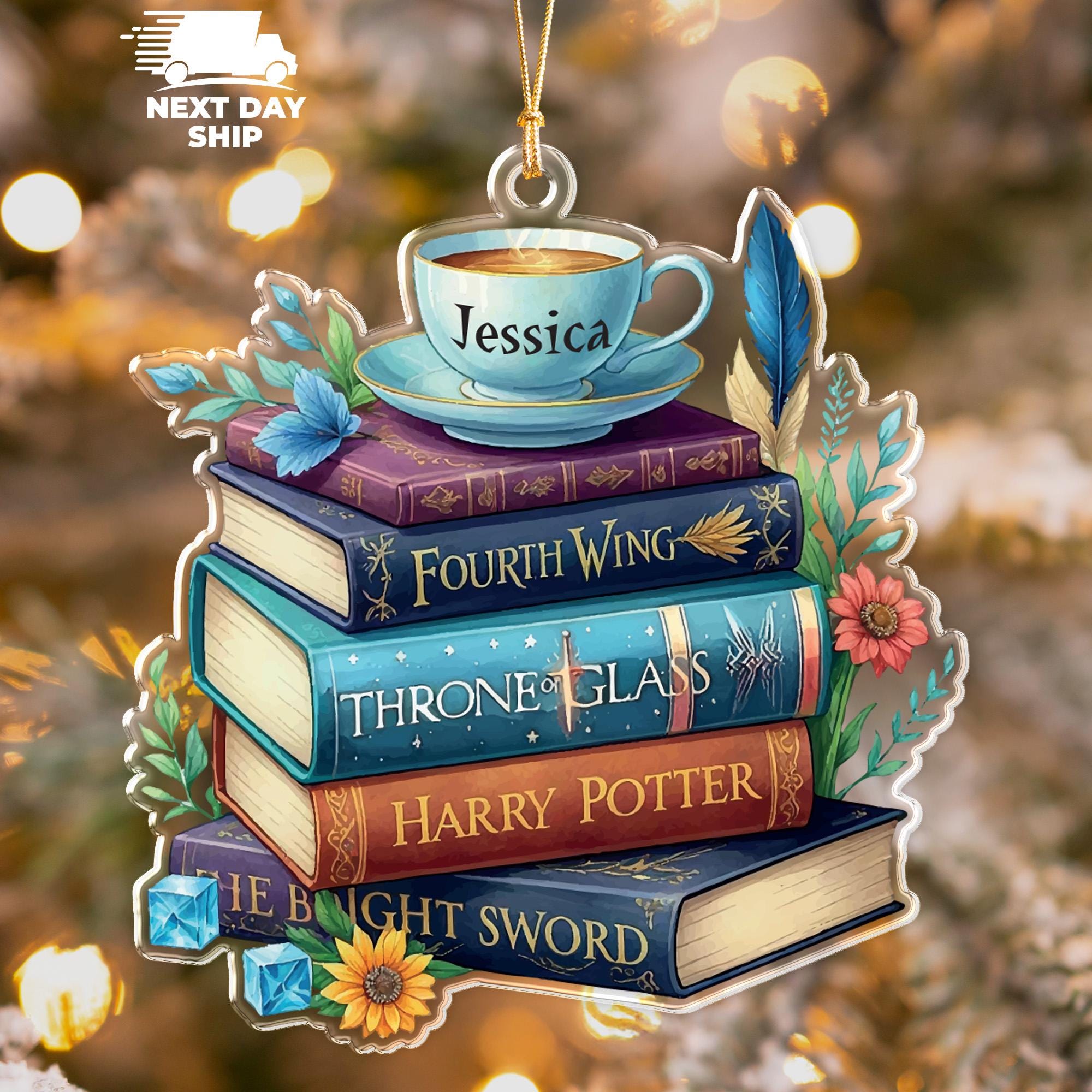 Personalized Bookstack Christmas Ornament, Book Lover Ornament, Librarian Ornament, Bookworm Ornament, Custom Christmas Gift, Gift For Her