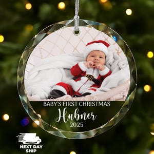 Adorno navideño personalizado para la primera Navidad del bebé, regalos de recuerdo para bebés, adorno navideño familiar, regalos para la primera Navidad, adorno con foto personalizada Glass