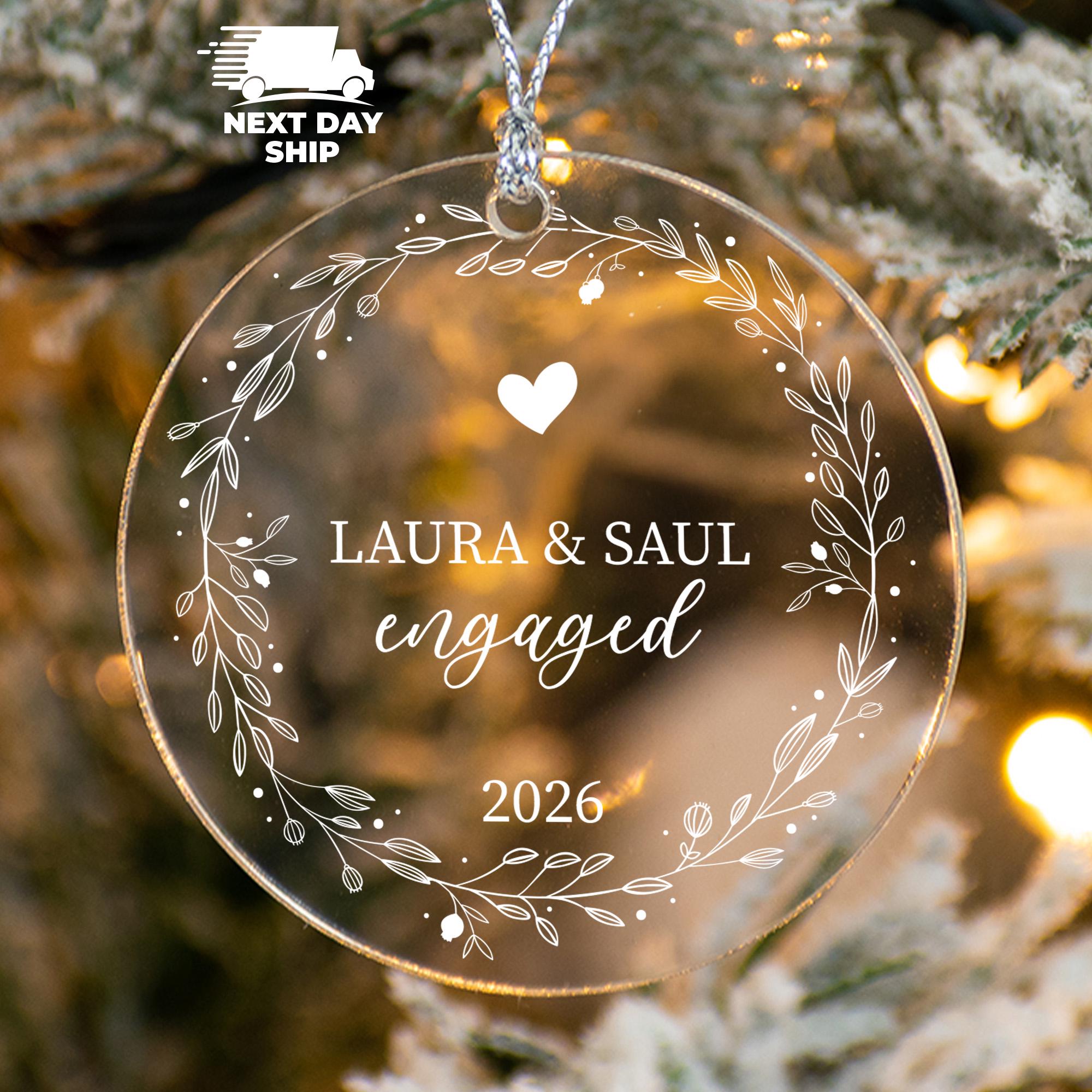 Personalized Engaged Ornament, Christmas Gifts, Custom Couples Name Ornament, Wedding Ornament, Engagement Gift, Christmas Memorial Ornament