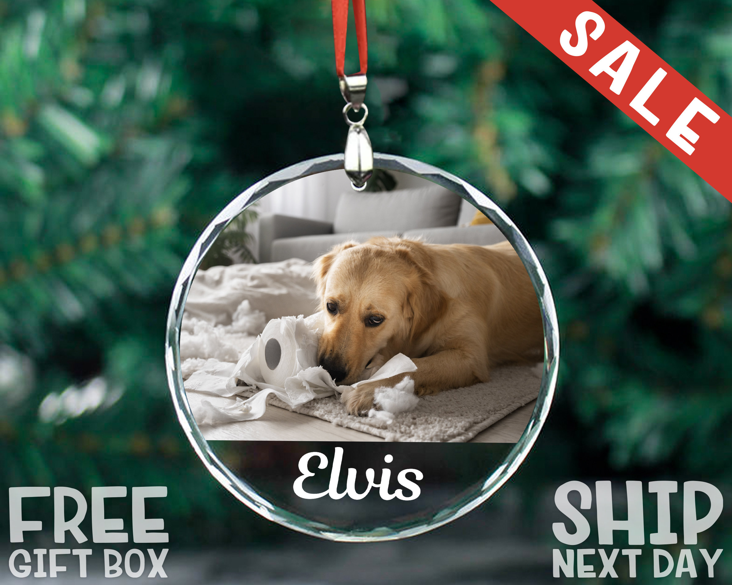 Custom Dog Photo Ornament, Personalized Pet Memorial Ornament, Christmas Dog Lover Gift, Dogs First Christmas, Christmas Glass Ornaments