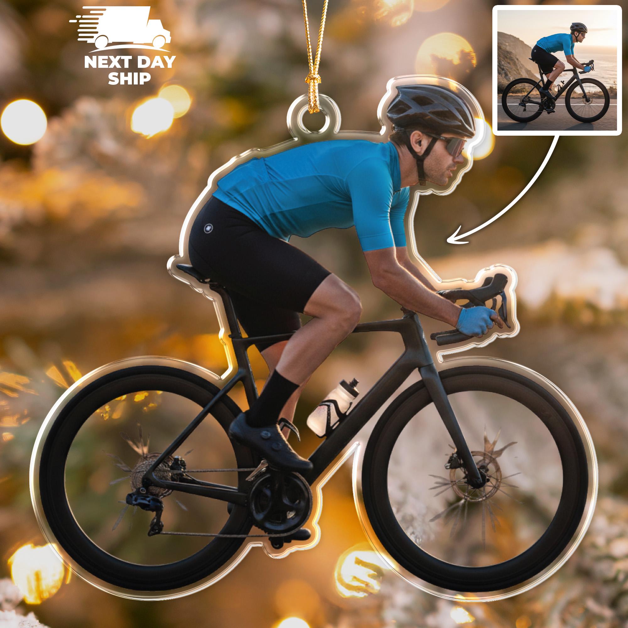 Personalized Cyclist Photo Keepsake, Bike Riding Acrylic Ornament, Gift For Cyclists, Cyclist Ornament, Christmas Gift, Gift For Road Rider