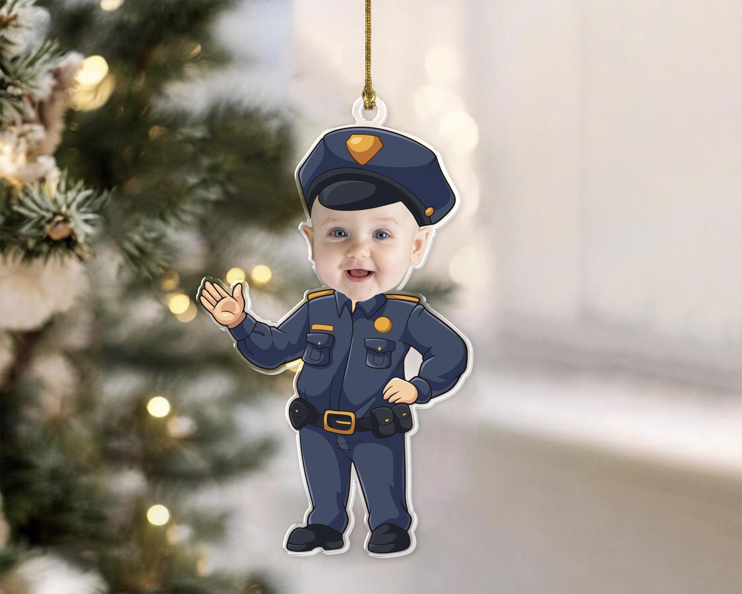 Custom Photo Policeman Ornament For Kid, Personalized Photo Ornament For Baby, Customized First Christmas Baby Keepsake, Funny Tree Decor