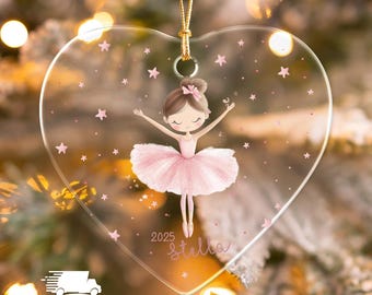 Personalized Ballerina Ornament, Custom Pink Gift Ornament, Cute Girl Christmas Keepsake, Kids Name and Year Holiday Decoration 2026