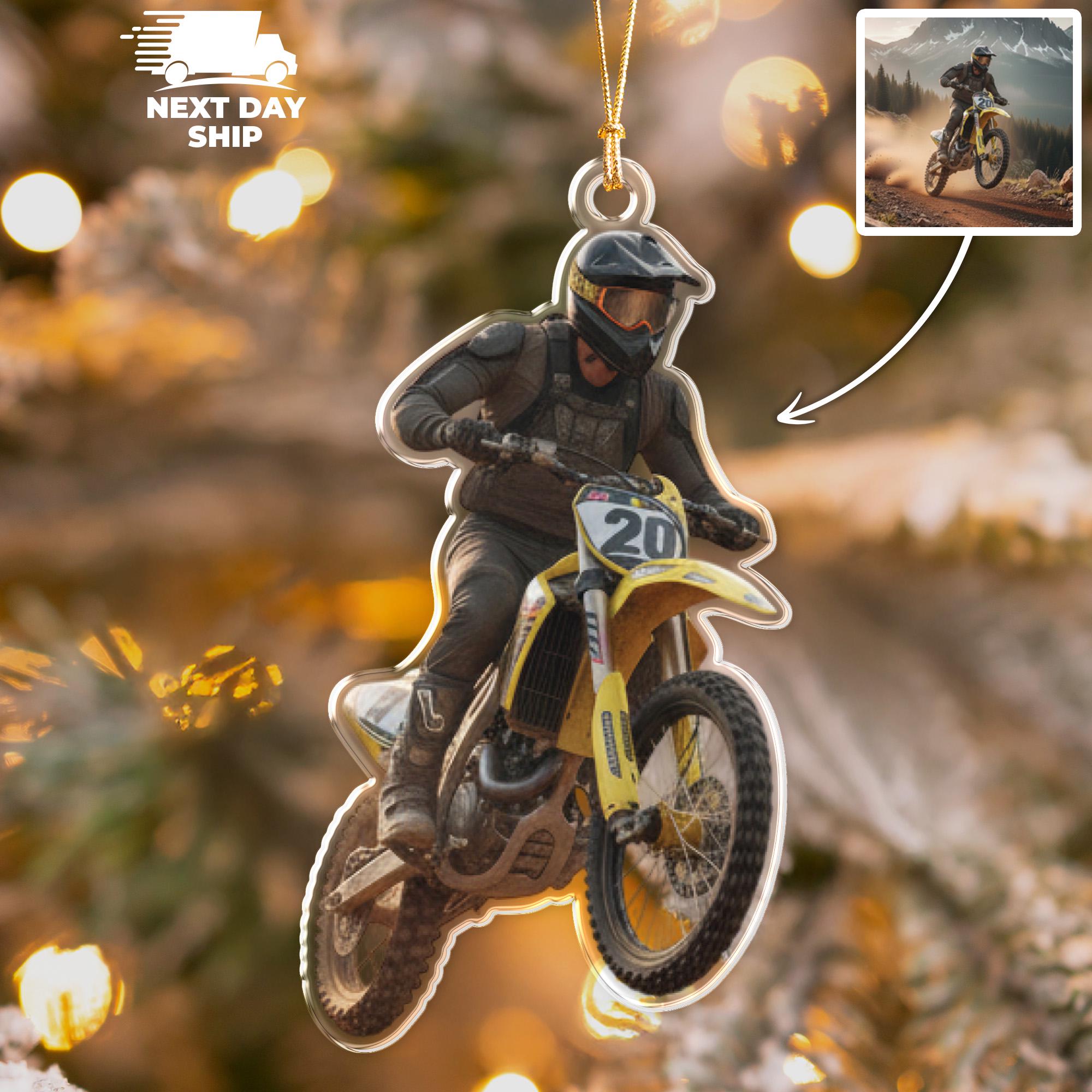 Personalized Motocross Biker Ornament, Custom Photo Ornament for Motocross Lovers, Gift For Bike Racer, Christmas Gift, Hobby Ornament