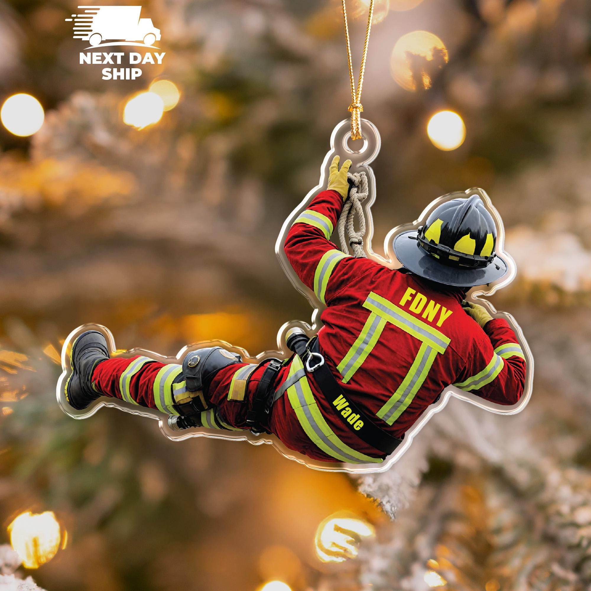 Personalized Firefighter Christmas 2025 Ornament, Custom Rescuer On Duty Acrylic Ornament, Fireman Dad Gift, Christmas Fire Officer Gifts