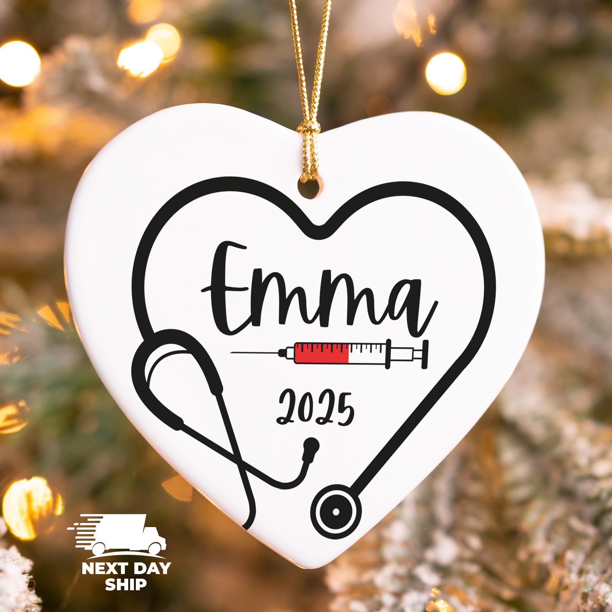 Personalized Nurse Ornament 2025, Custom Medical Worker Christmas Name Ornament, Doctor Stethoscope Holiday Gift, Medical Student Ornament