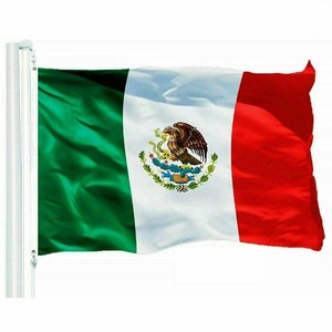 Bandera mexicana de 3 x 5 pies, latina, bandera mexicana, bandera de poliéster, bandera con 2 ojales, bandera de México, bandera mexicana de 3 x 5 pies, bandera para exteriores, bandera para interiores