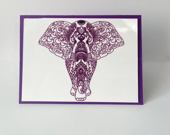 Elephant Mandala purple blank greeting card