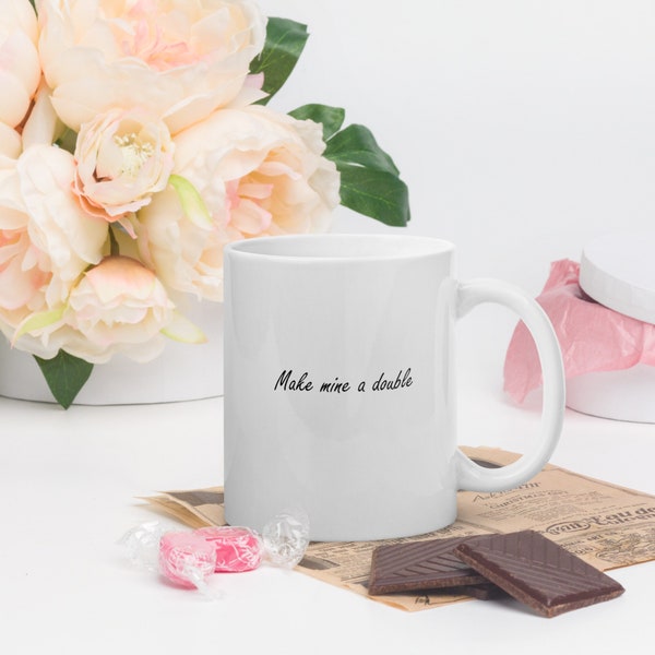 Personalized Breast Cancer Gift - Mastectomy Mug with quote "Make mine a double"