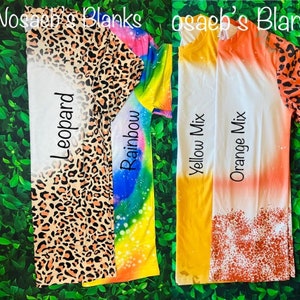 95 %Polyester   Faux Bleach Adult Sublimation Blank Shirt | Leopard Faux Bleached Shirt| Rainbow Faux Bleached shirt
