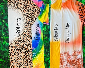 95 %Polyester   Faux Bleach Adult Sublimation Blank Shirt | Leopard Faux Bleached Shirt| Rainbow Faux Bleached shirt