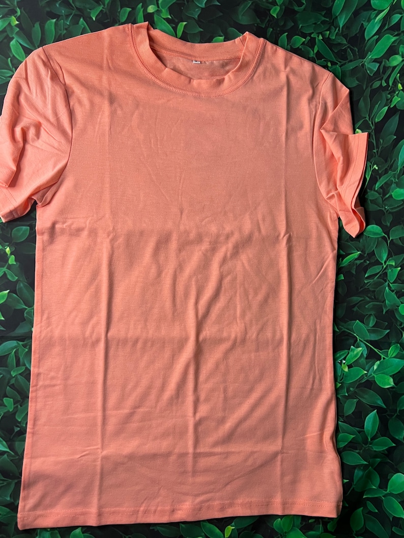 Puede incluir: Una camiseta lisa de color melocot&oacute;n con mangas cortas y cuello redondo.