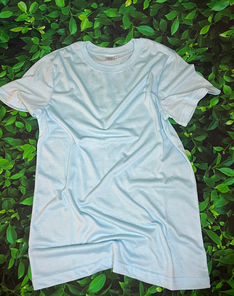 Op de afbeelding: Een lichtblauw T-shirt met korte mouwen en een ronde hals.
