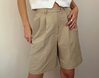 Vtg Talbots Long Short, Vintage High Waist Khaki Long Pleated Short, Relaxed Dress Short, 26”- 28”