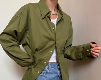 Vtg Claiborne verde manga larga abotonada, camisa vintage de gran tamaño para hombre, parte superior con botones, camisa Oxford novio