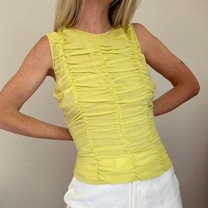Vtg 80s Silk Ruched Tank, Vintage Bright Yellow Formal Top, Vintage Party Top, Sexy Designer Tank, Silk Blouse