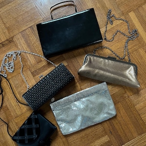 Vintage Formal Mini Purse, Silver and Copper Chainmail Clutch, Mini Black Velvet Purse, Silver Bronze Black Purse, Microbag, Crossbody