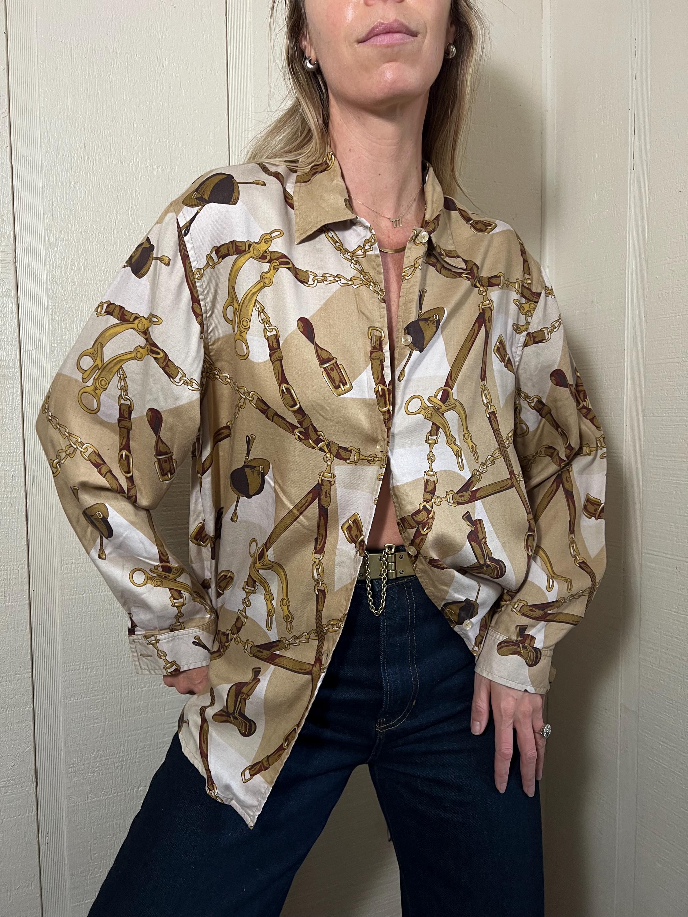 Ameri 新品 UNDRESSED HORSE BIT BLOUSE Silk Button Down Horse Blouse - Etsy